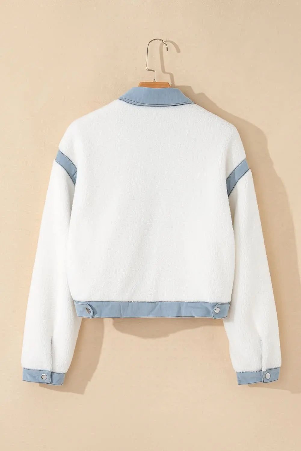 Chic white sherpa jacket with contrast trim - Love Salve